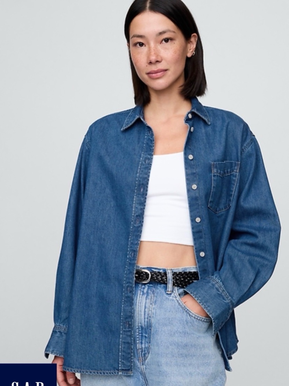 GAP Blue Denim Oversized Button-Up Shirt